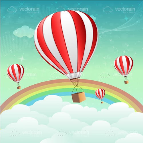 Hot Air Balloons on Sky with Rainbow